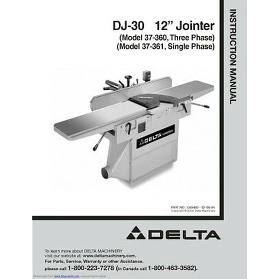 Instruction Manual ONLY for Delta 37-360 Jointer Owners Instruction Manual REPRINT