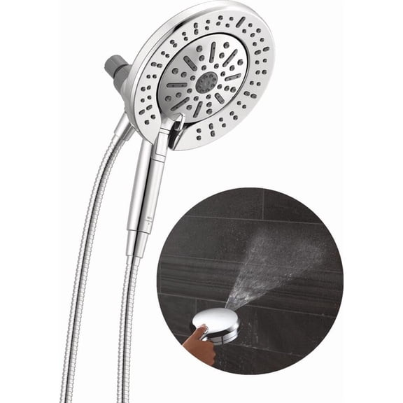 Delta 6-setting In2ition 2-in-1 Dual Shower Head With Handheld High Proclean Spray Chrome Detachable Hose 1.75 Gpm Flow Rate 75655