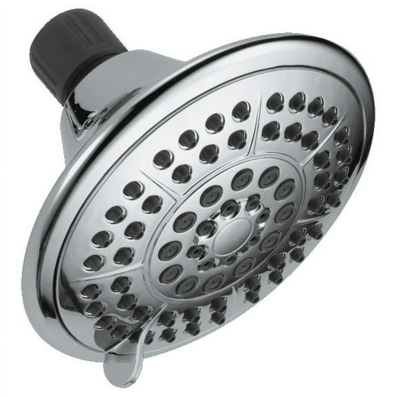 DELTA 75554C Shower Head, Round, 1.75 gpm, 1/2 in Connection, IPS, 5-Spray Function, Plastic, Chrome, 4-15/16 in Dia