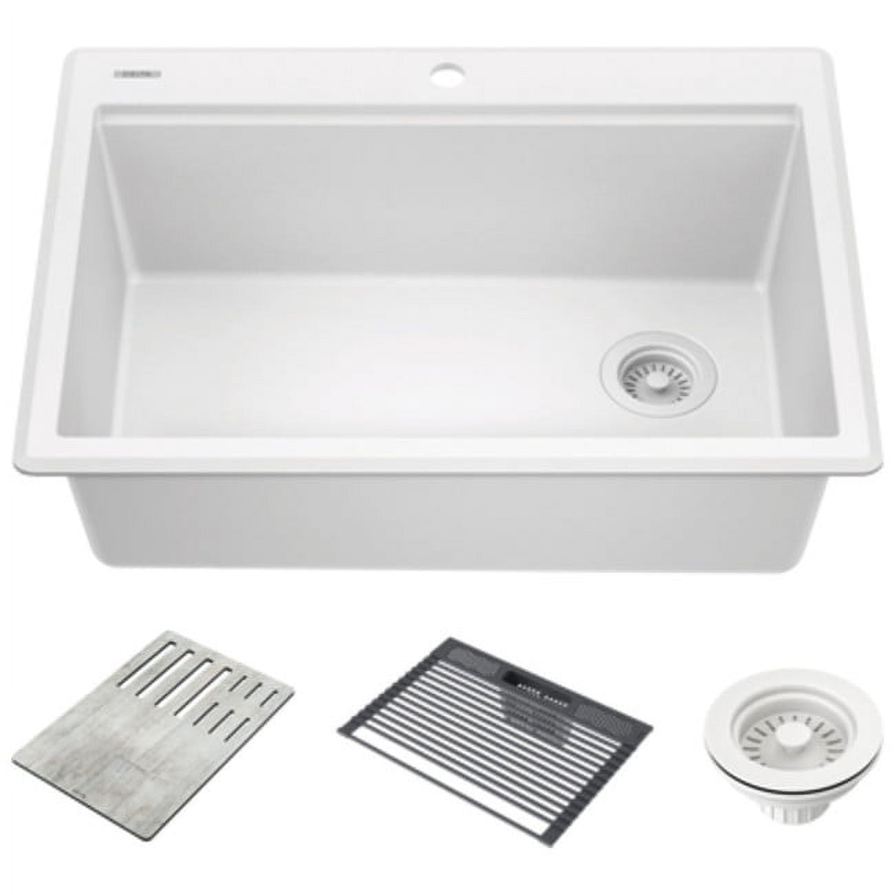 White Granite Composite Single Bowl Workstation Kitchen Sink