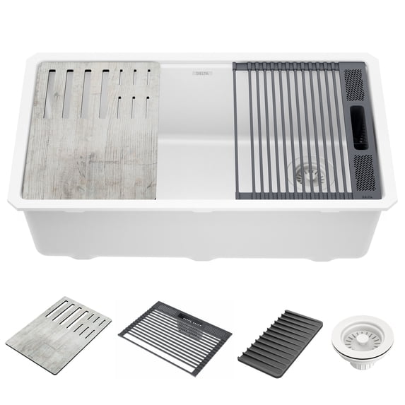 Delta 75B933-33S-WH Everest 32” Workstation Kitchen Sink Undermount Granite Composite