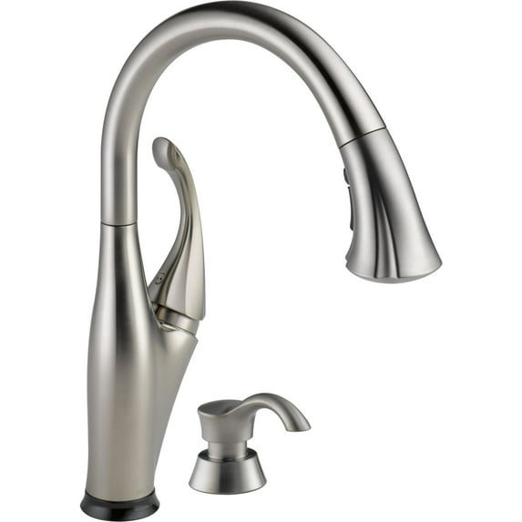 Delta 9192T-SSSD-DST Addison, Single Handle Pull-Down Kitchen Faucet with Touch2O Technology and Soap Dispenser, Without Sidespray, Stainless