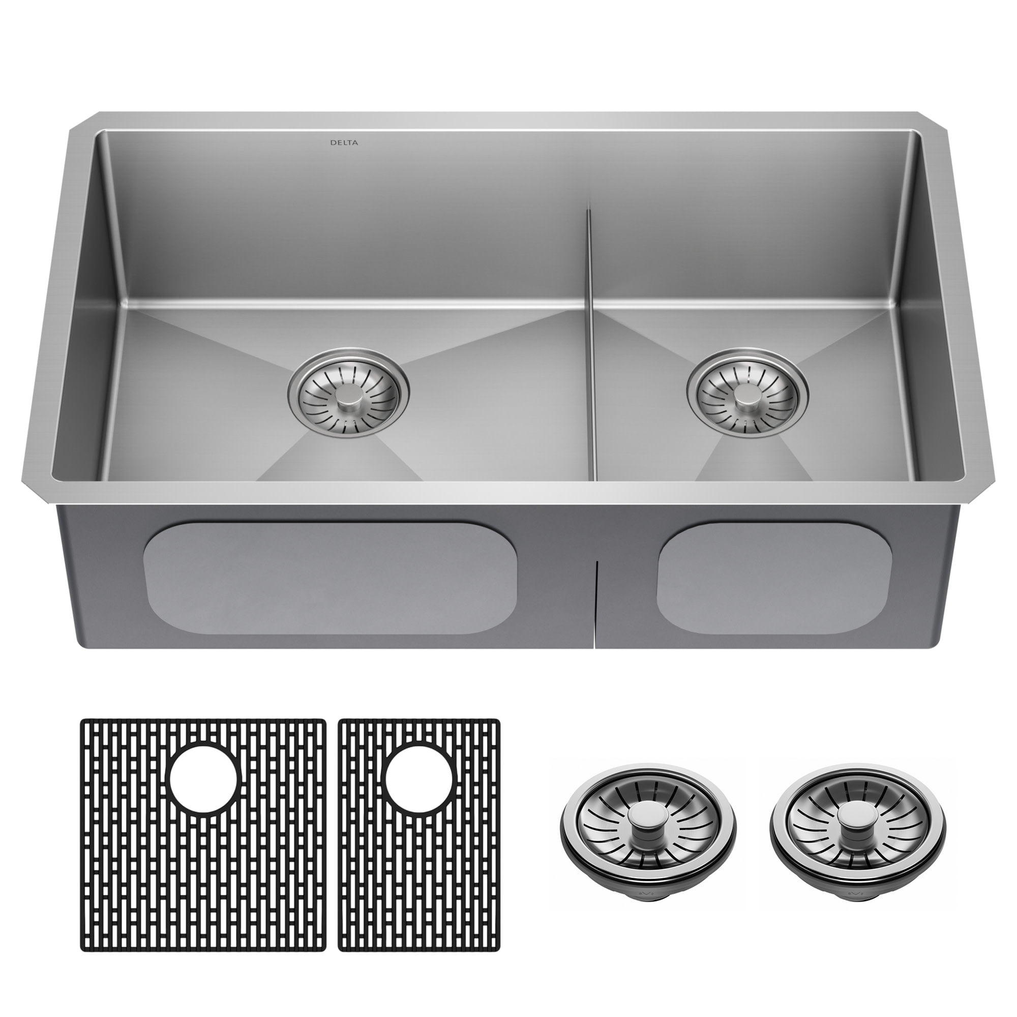 Delta Lenta 32" Satin Stainless Steel Double Bowl Undermount Kitchen Sink