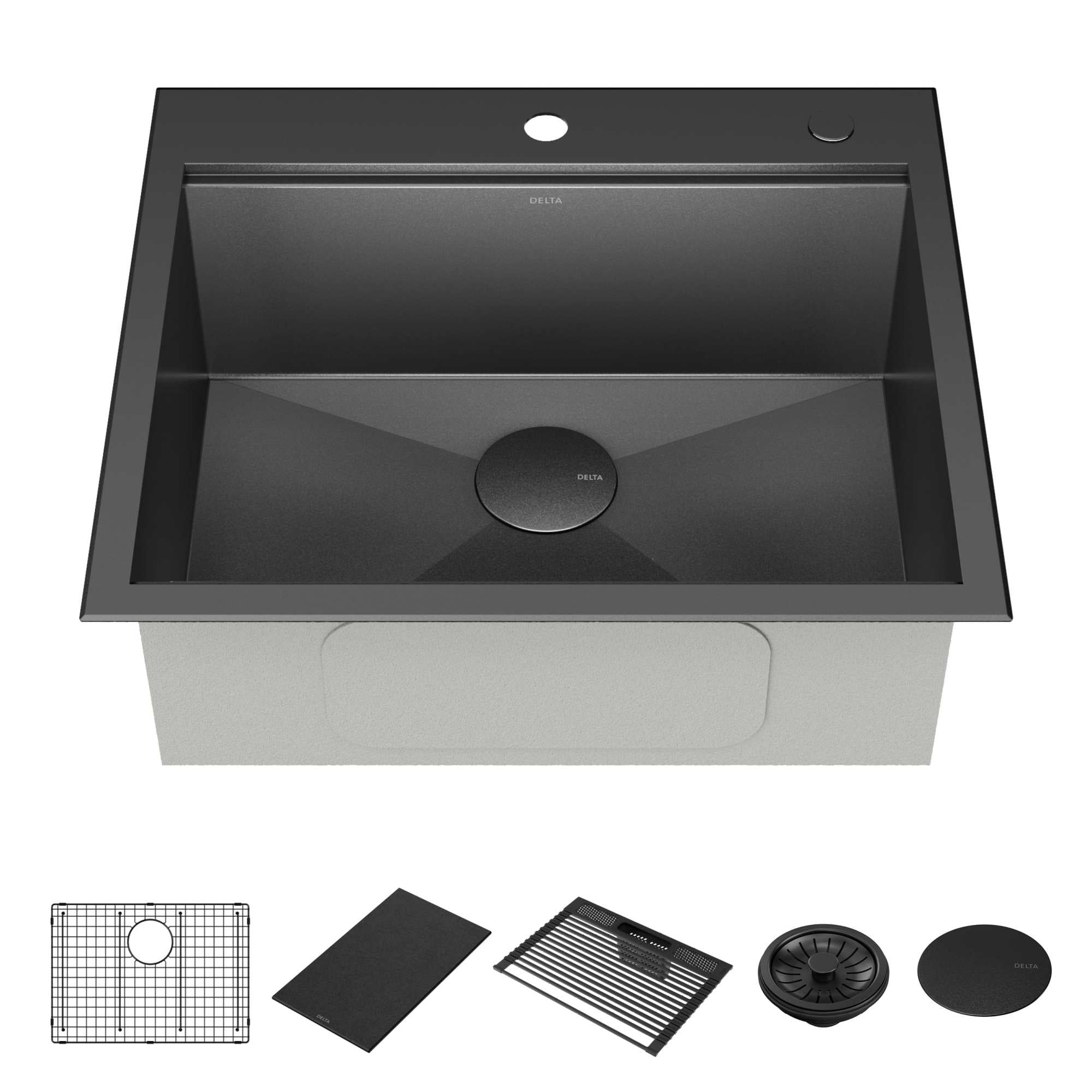 Delta Rivet 25" Black Stainless Steel Single Bowl Workstation Kitchen Sink