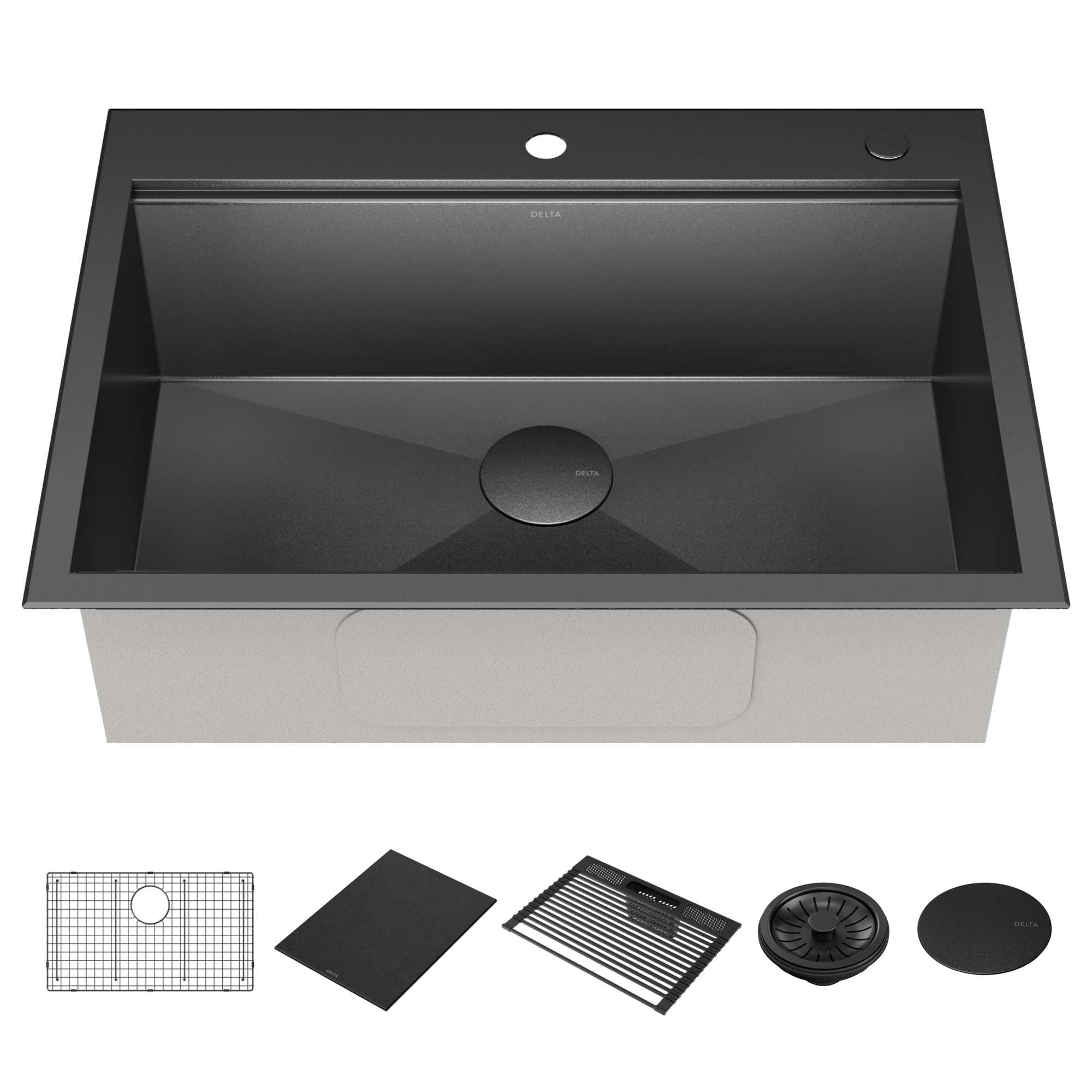 Delta Rivet 30" Black Stainless Steel Drop-In Workstation Kitchen Sink