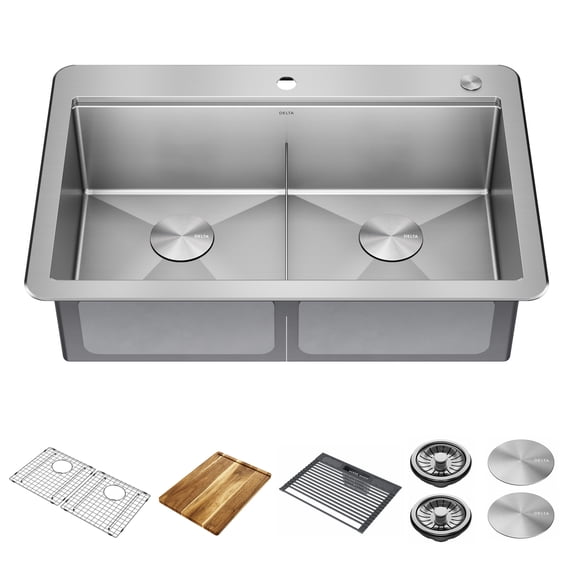 Delta 95A9032-T33D-SS Lorelai 33” Workstation Kitchen Sink Top Mount Drop-In 16 Gauge