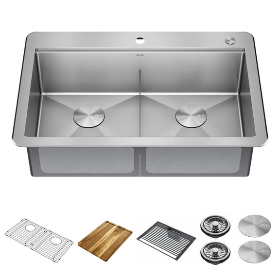 Delta 95A9032-T33d Lorelai 33” Workstation Kitchen Sink Top Mount Drop-In 16 Gauge