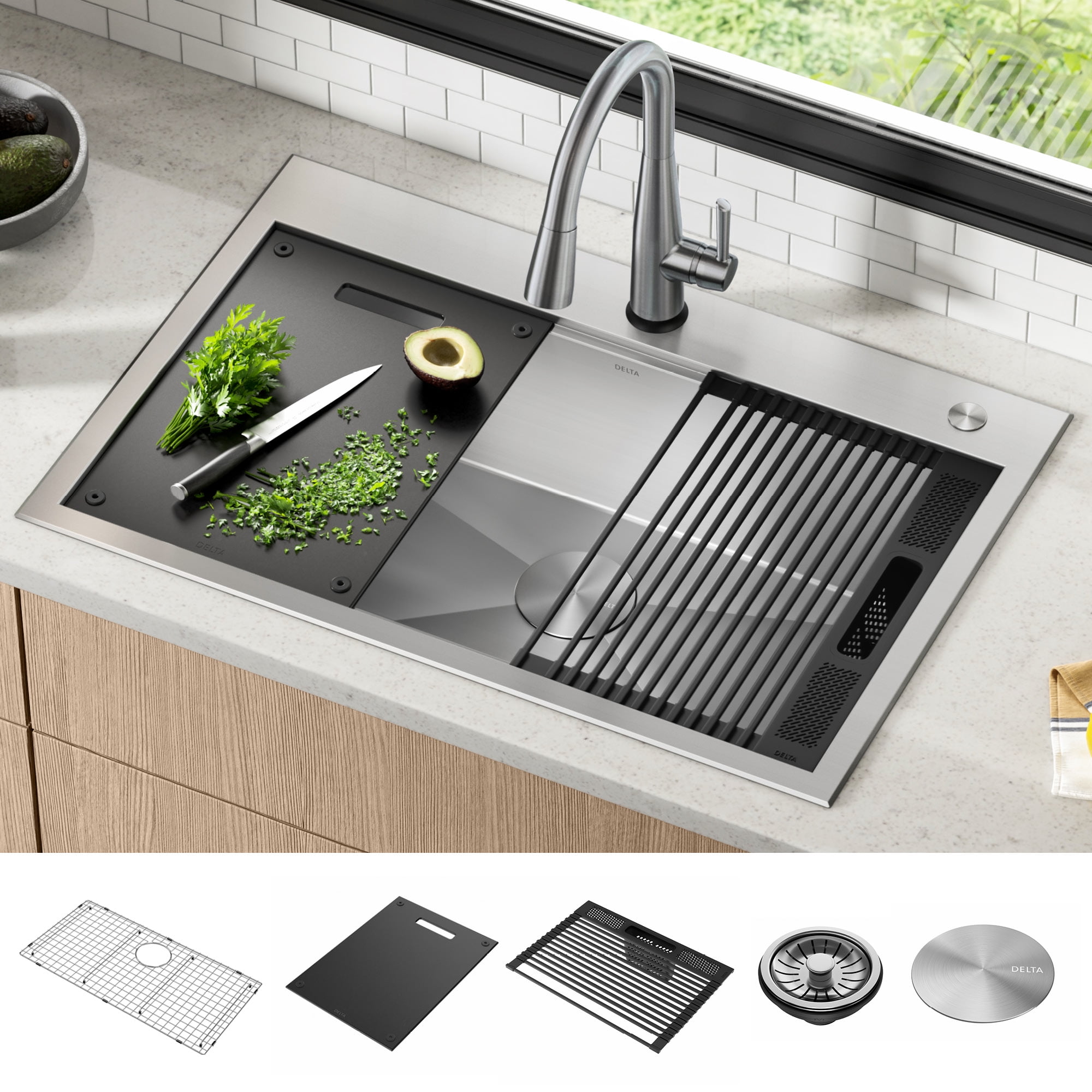 Delta 33-Inch Stainless Steel Single Bowl Workstation Kitchen Sink