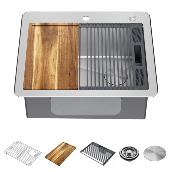 Delta 95A932-25S-SS Lorelai 25” Workstation Kitchen Sink Top Mount Drop-In 16 Gauge