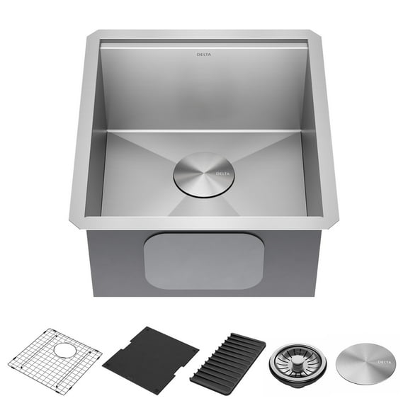 Delta 95B9031-17S Rivet 17” Workstation Bar/Prep Kitchen Sink Undermount 16 Gauge