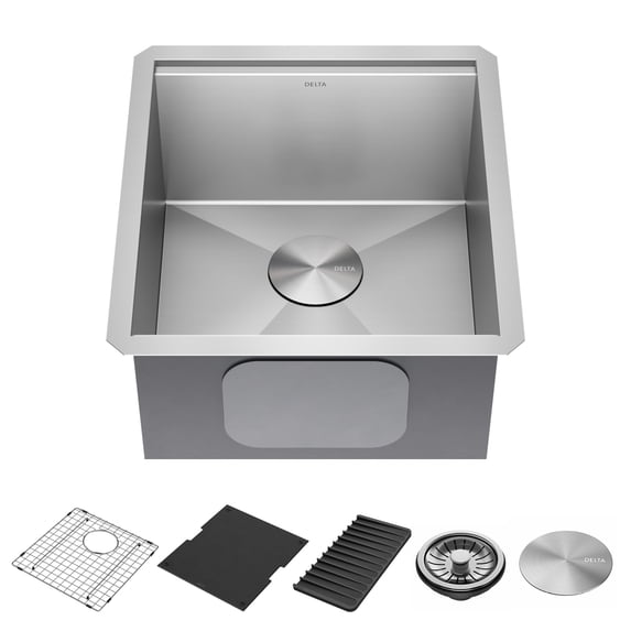 Delta 95B9031-17S-SS Rivet 17” Workstation Bar/Prep Kitchen Sink Undermount 16 Gauge