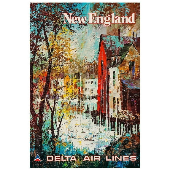 Delta Airlines - New England - Vintage Airline Travel Poster (11x17Inches)