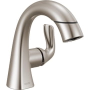 Delta Arvo 1 Hole Pull Down Bathroom Faucet with Sprayer, Brushed Nickel Single Hole Bathroom Sink Faucet with Pull Out Sprayer for Vanity, Push-Pop Drain, SpotShield Stainless