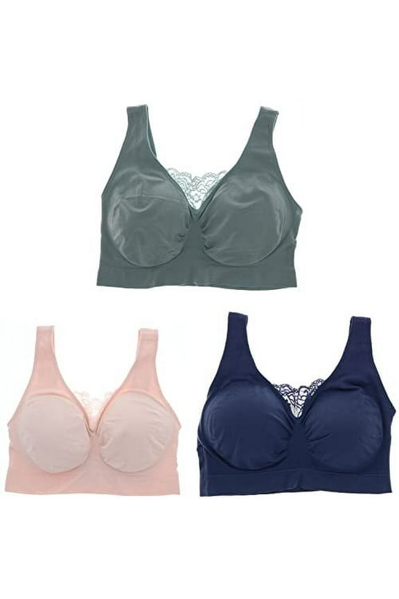 Intimates Women's Plus Size Seamless Comfort Band Lacey Bralette Set , 3 Pack, Sizes 1XL to 3XL