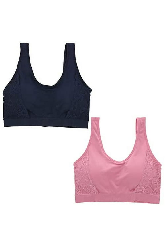 Intimates Women's Plus Size Seamless Comfort Band Lacey Detail Bra 2 Piece Set - Rose and Navy Blue - 1X-Large