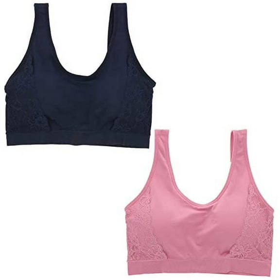 Delta Burke Intimates Women's Plus Size Seamless Comfort Band Lacey Detail Bra 2 Piece Set - Rose and Navy Blue - 3X-Large