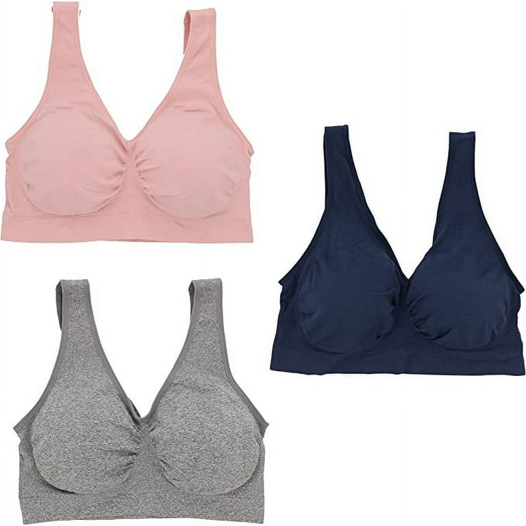 Delta Burke Intimates Women's Plus-Size Seamless Comfort Bra - 3 Pack -  Grey, Pink, & Navy - 3X 