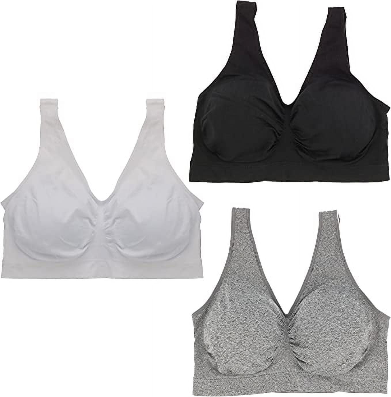 Delta Burke Intimates Women's Plus-Size Seamless Comfort Bra - 3 Pack -  Grey, White, & Black - 2X