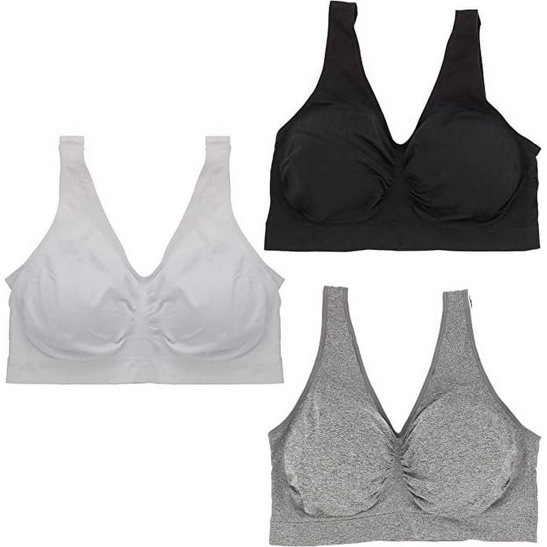 Delta Burke Intimates Women's Plus-Size Seamless Comfort Bra - 3 Pack -  Grey, White, & Black - 3X
