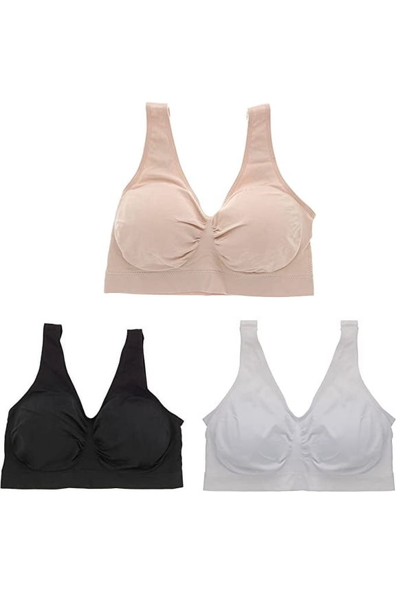 Intimates Women's Plus-Size Seamless Comfort Bra - 3 Pack - Nude, White, & Black - 1X