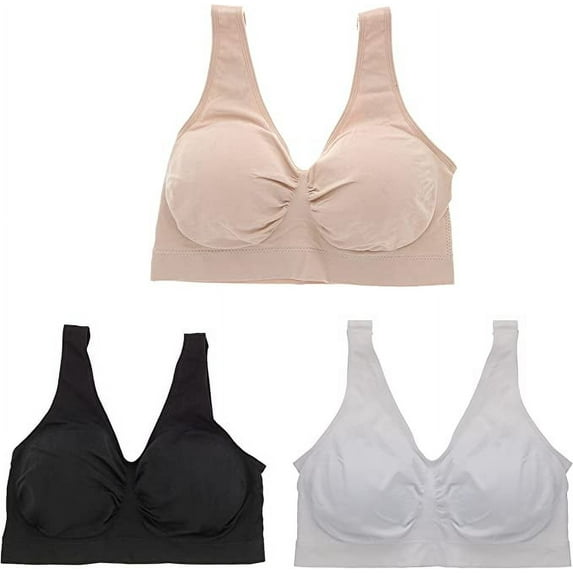 Delta Burke Intimates Women's Plus-Size Seamless Comfort Bra - 3 Pack - Nude, White, & Black - 3X
