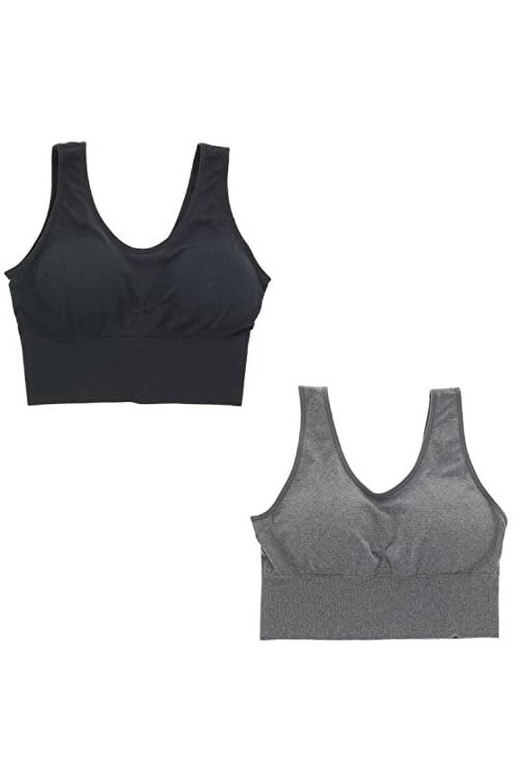 Intimates Women's Plus Size Seamless Long Line Comfort Bra Set - Dark Gray and Black - 1X-Large