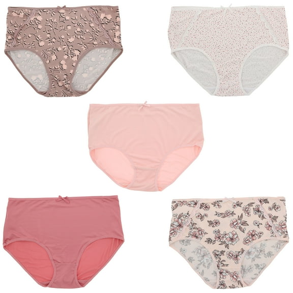 Delta Burke Intimates Women's Plus Size Sexy Classic High Rise Brief Panties (5Pr) (X-Large, Pink Floral Dots)
