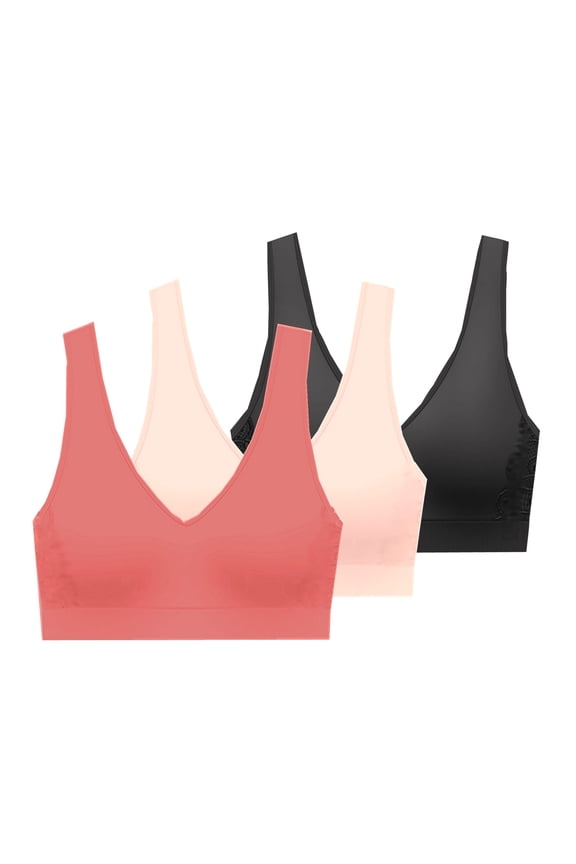 Seamless Padded Comfort Bra w/Removable Pads-3-Pack  -  1X - Fits 36C/D Thru 38B/C