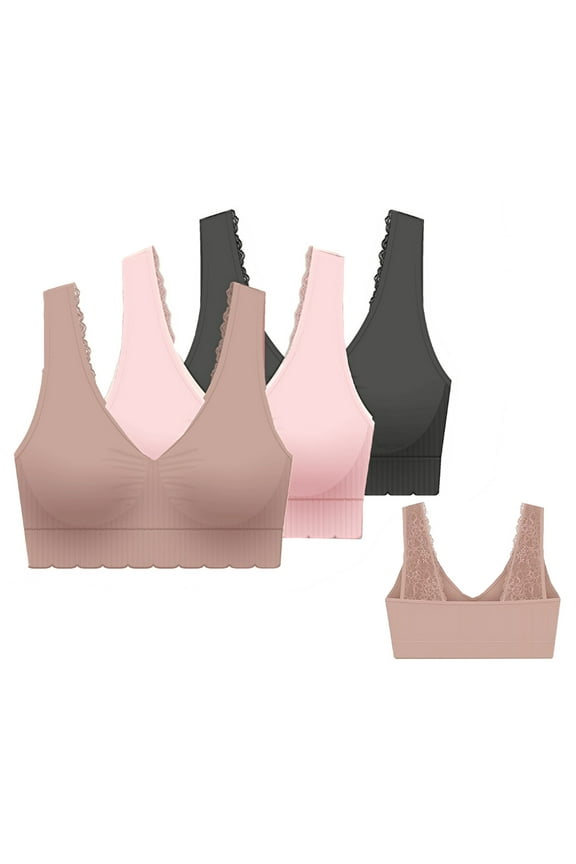 Seamless Padded Comfort Bras with Lace Back Straps and Removable Pads-3-Pack - 2X - Fits 38D/DD Thru 40C/D