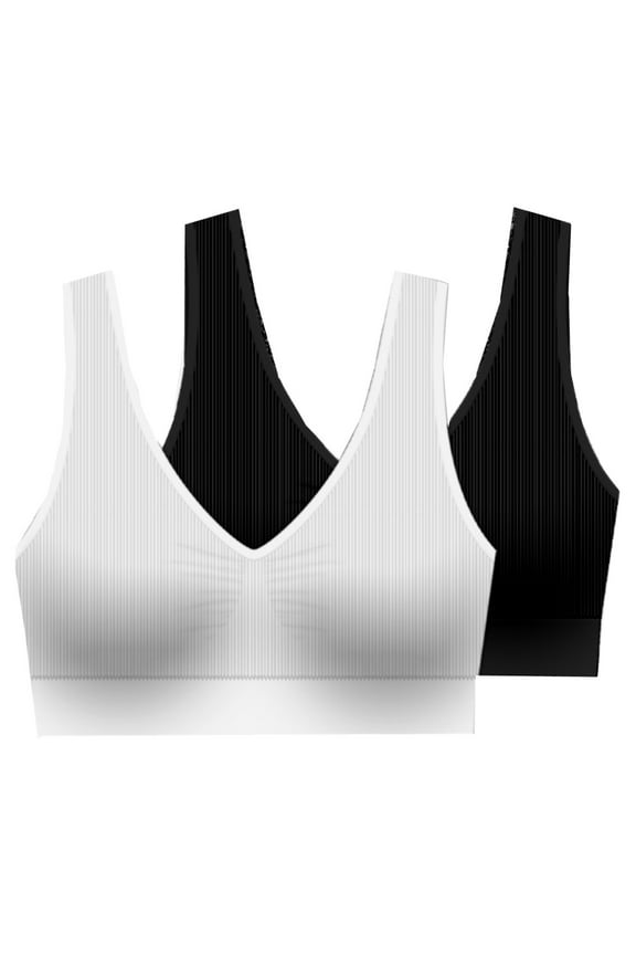 Seamless Padded Ribbed Comfort Bra w/Removable Pads-2-Pack  1X - Fits 36C/D/DD Thru 38B/C