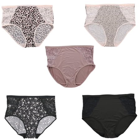 Delta Burke Women's Plus Size Sexy Panties High Rise Soft Briefs 5 Pack - Lacey Soft Pinks - 7 Large