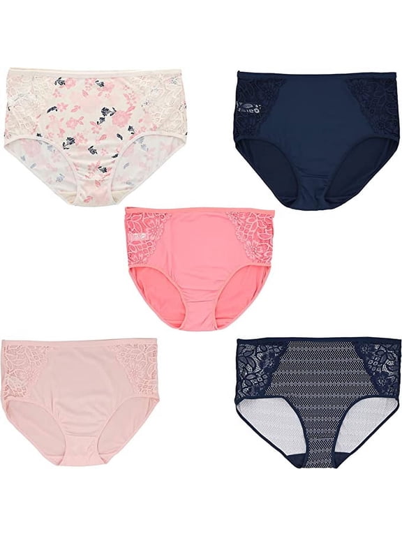 Women's Plus Size Sexy Panties High Rise Soft Briefs 5 Pack - Navy & Pink Polka Dots - 8 X-Large