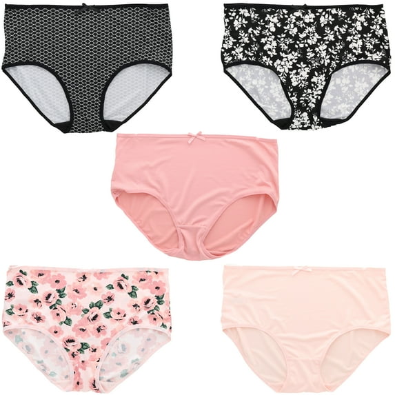 Delta Burke Women's Plus Sized Sexy Smooth High Rise Briefs 5 Pack - Floral Pinks - 8 X-Large