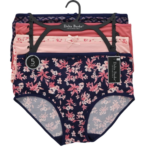 Delta Burke Women's Plus Sized Sexy Smooth High Rise Briefs 5 Pack - Pink & Navy Floral Starburst - 2x-Large