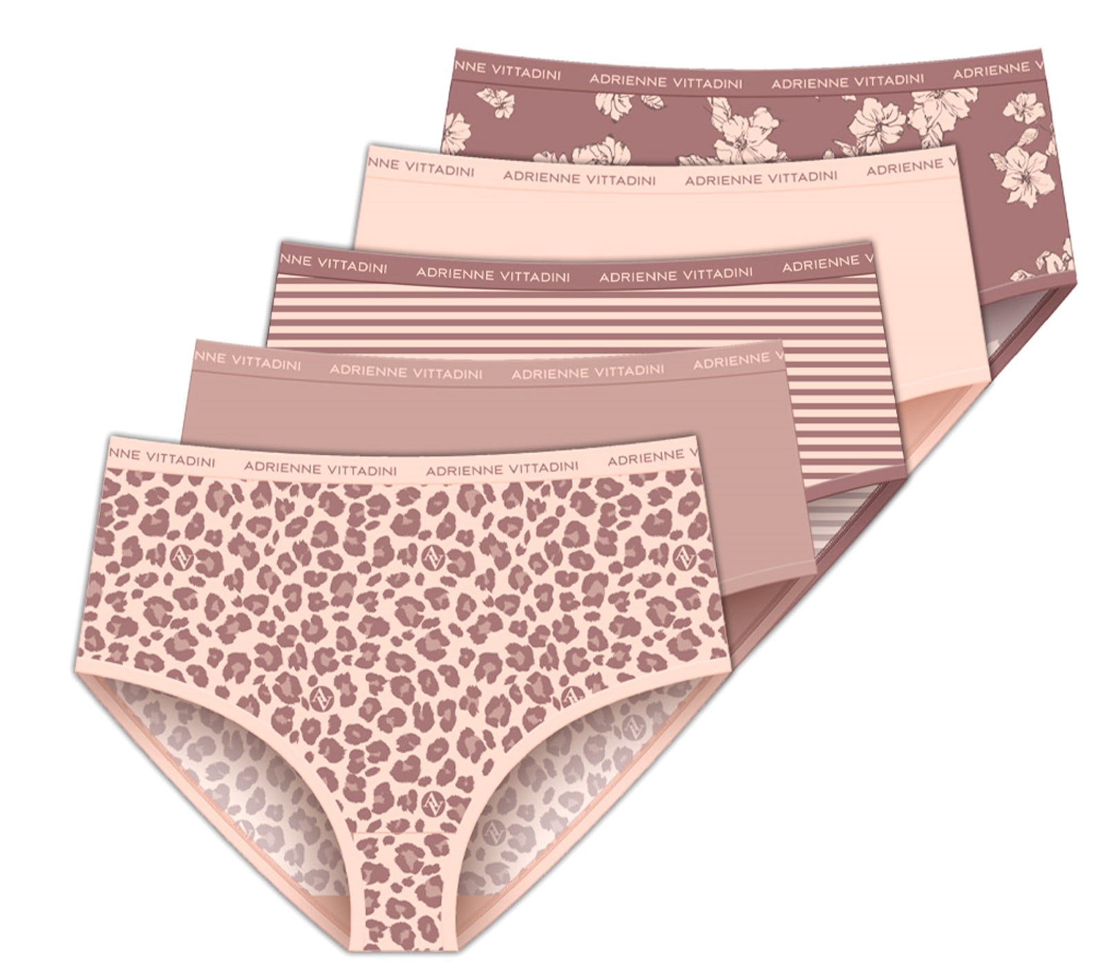 Delta Burke's Adrianne Vittadini Women's Stretch Microfiber Brief Style  Panties 5-Pack - Leopard Combo - Size 8 