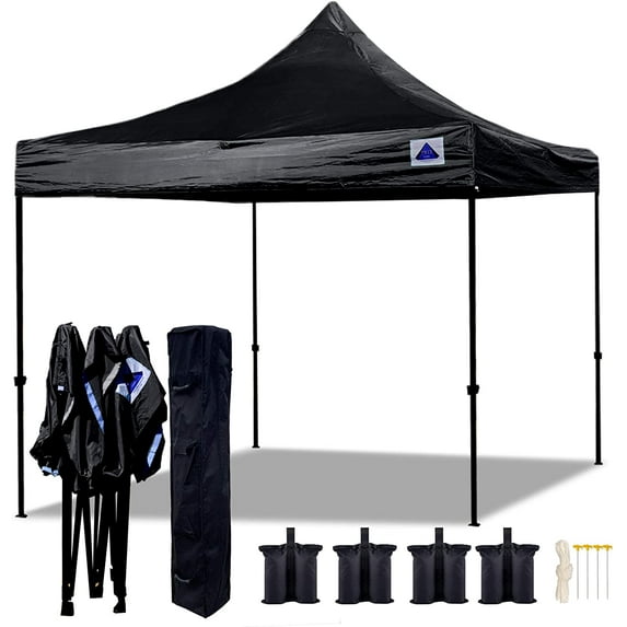 Delta Canopies EZ Pop Up Canopy Tent Instant Shelter w Wheel Bag + 4 Sand Bags - 10'x10' Black - D Model