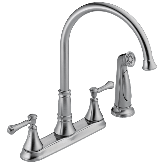 Delta Cassidy Two Handle Kitchen Faucet with Spray, Arctic Stainless