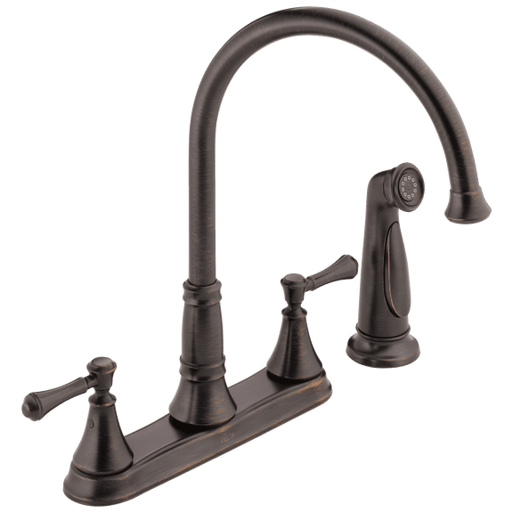 Delta Cassidy Two Handle Kitchen Faucet with Spray, Venetian Bronze