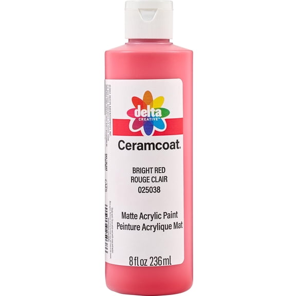 Delta Ceramcoat Acrylic Paint, Bright Red, 8 fl oz, Transparent