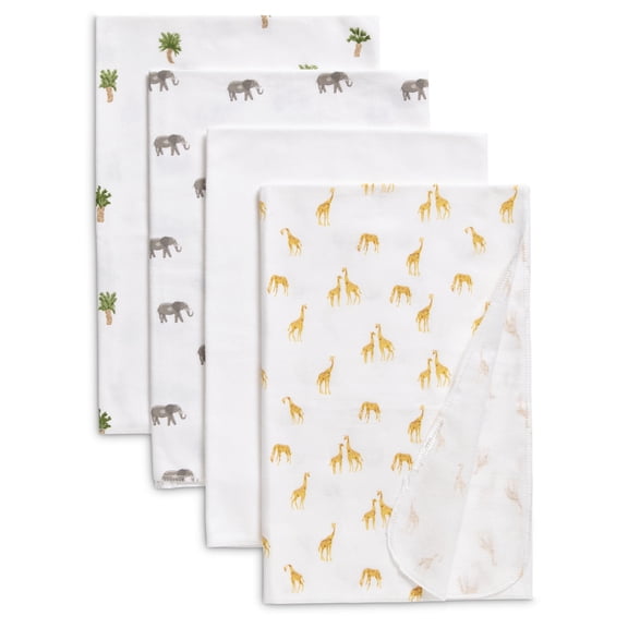 Delta Children 100% Cotton Flannel Baby Receiving Blankets for Girls and Boys – 30x30 Inches (Pack of 4), Safari Friends
