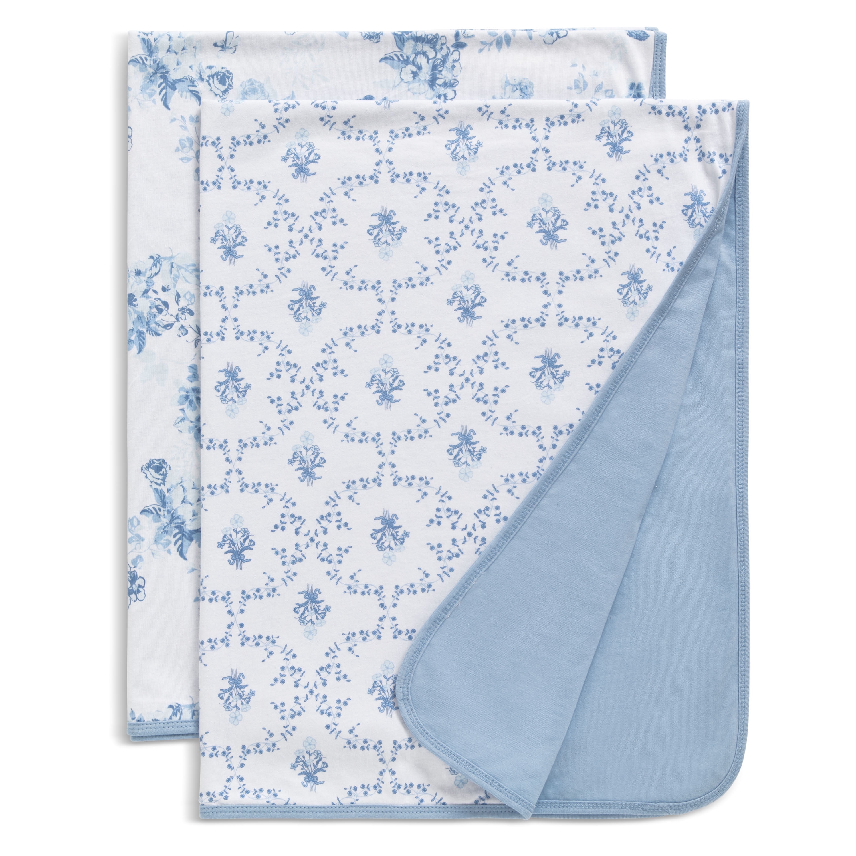 Delta Children 100% Organic Jersey Cotton Baby Receiving Blankets for Girls and Boys – 30x40 Inches - GOTS Certified (Pack of 2), Blue Botanicals