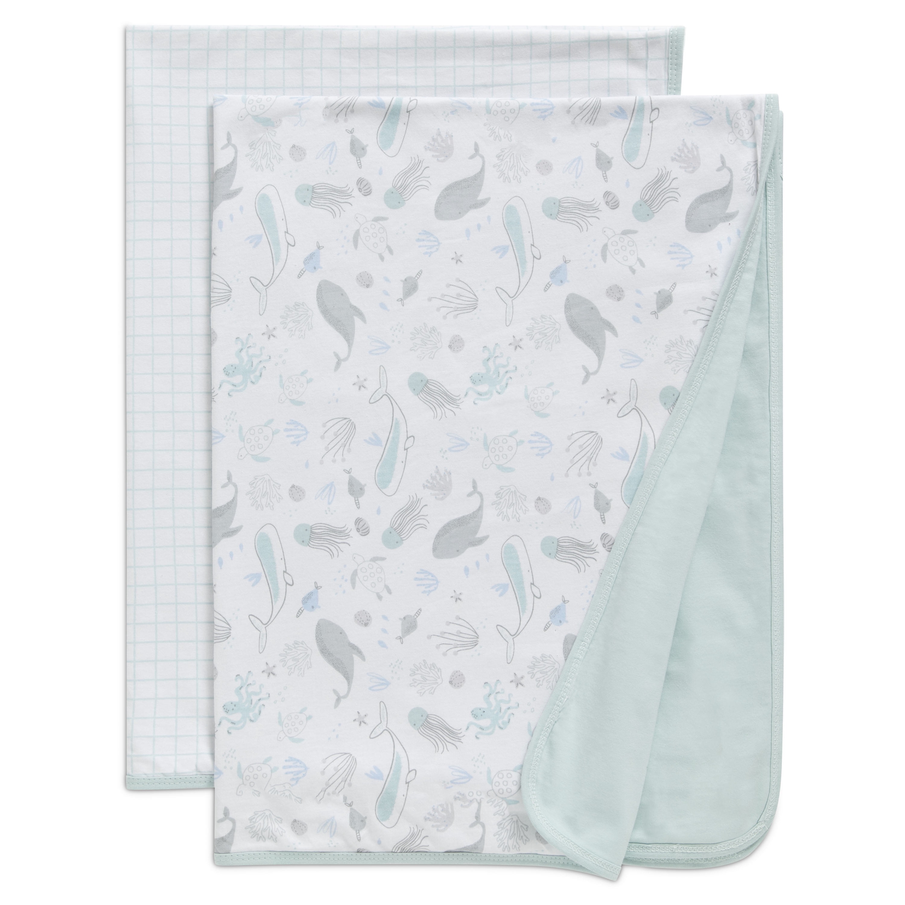 Delta Children 100% Organic Jersey Cotton Baby Receiving Blankets for Girls and Boys – 30x40 Inches - GOTS Certified (Pack of 2), Sea Life