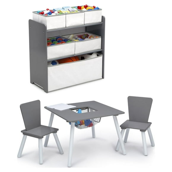 Delta Children 4-Piece Toddler Playroom Set, Grey/White