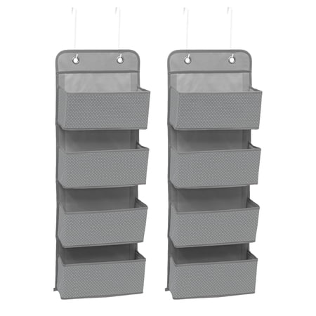 Delta Children 4 Pocket Over The Door Hanging Organizer, Easy Storage Solution For Any Room, Dove Grey, 2 Pack