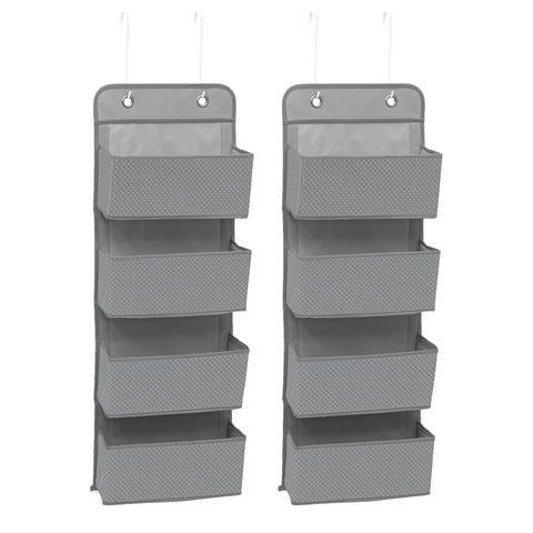 Delta Children 4 Pocket Over The Door Hanging Organizer, Easy Storage Solution For Any Room, Dove Grey, 2 Pack