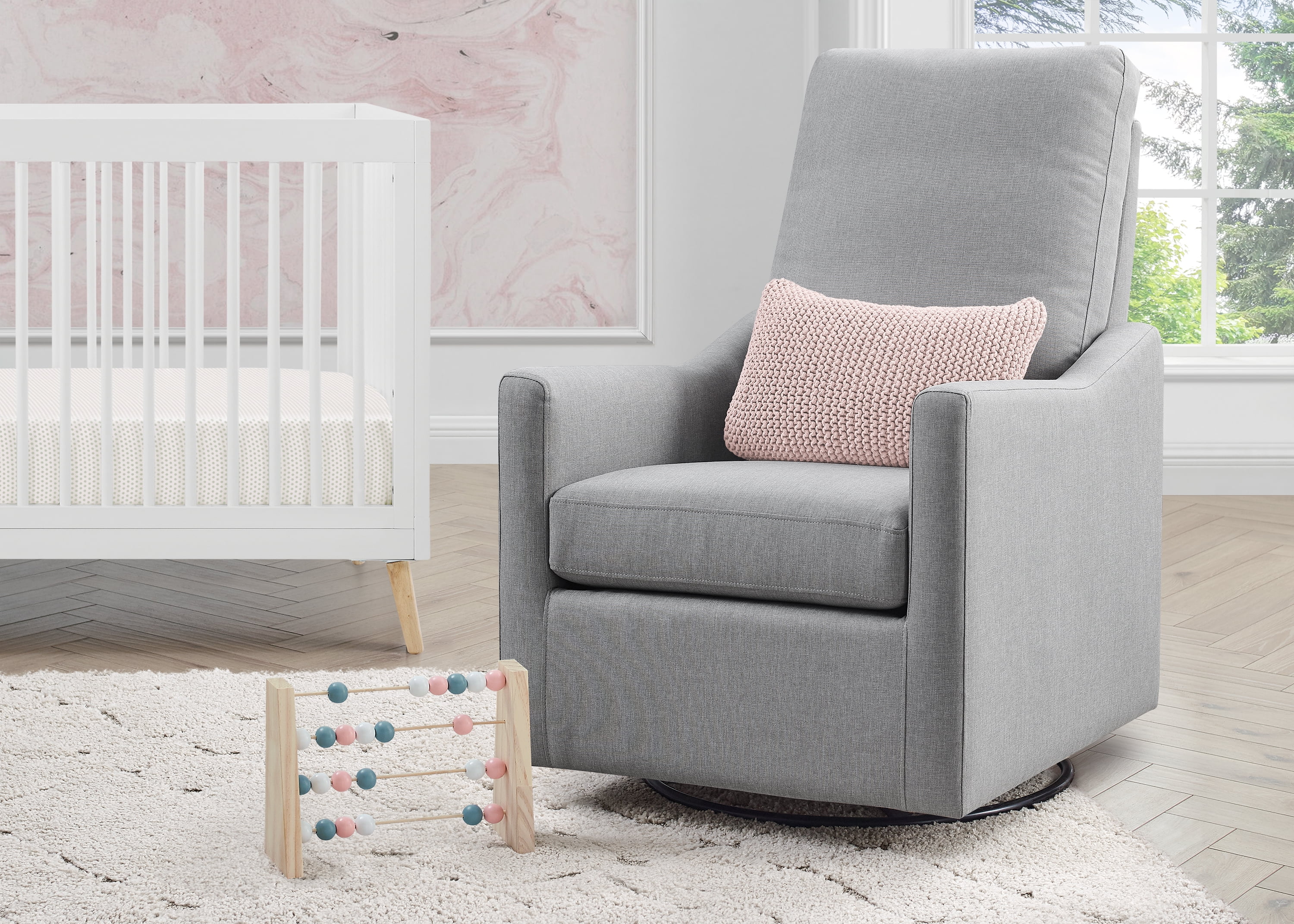 Delta Children Adley Nursery Glider Swivel Chair - Greenguard Gold Certified, French Grey