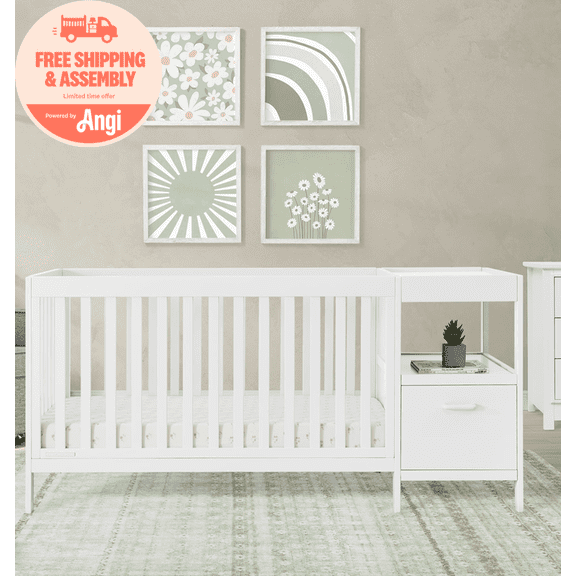 Delta Children Alice 5-in-1 Convertible Crib and Changer - Greenguard Gold Certified, Bianca White