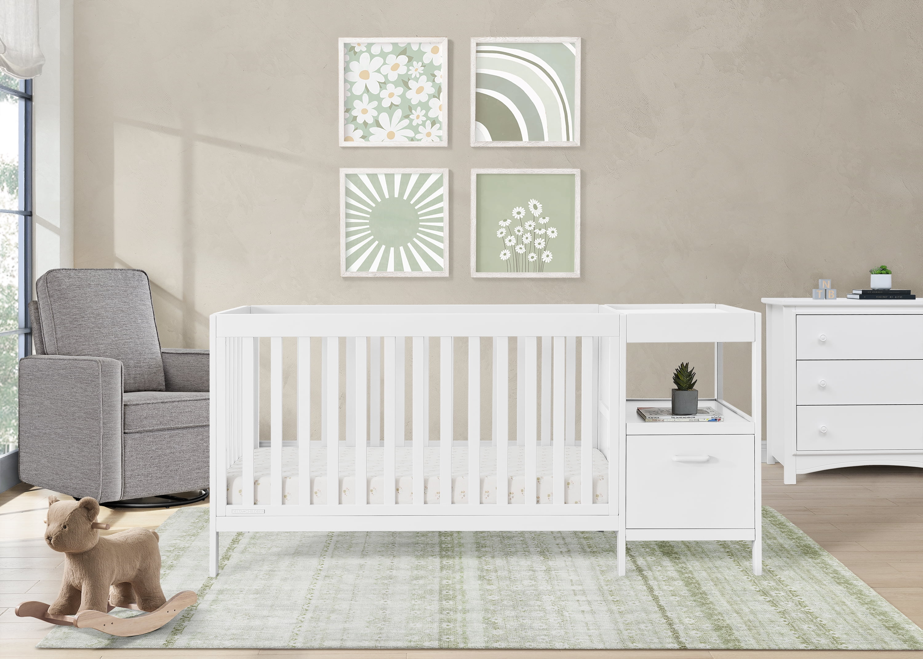 Delta Children Alice 5-in-1 Convertible Crib and Changer - Greenguard Gold Certified, Bianca White