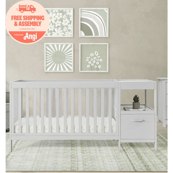 Delta Children Alice 5-in-1 Convertible Crib and Changer - Greenguard Gold Certified, Moonstruck Grey