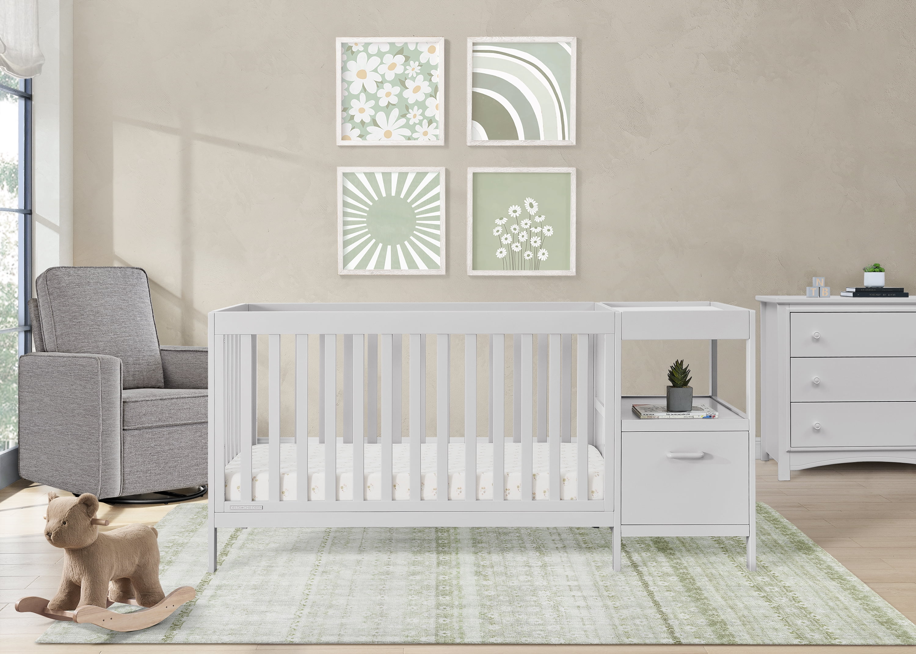 Delta Children Alice 5-in-1 Convertible Crib and Changer - Greenguard Gold Certified, Moonstruck Grey